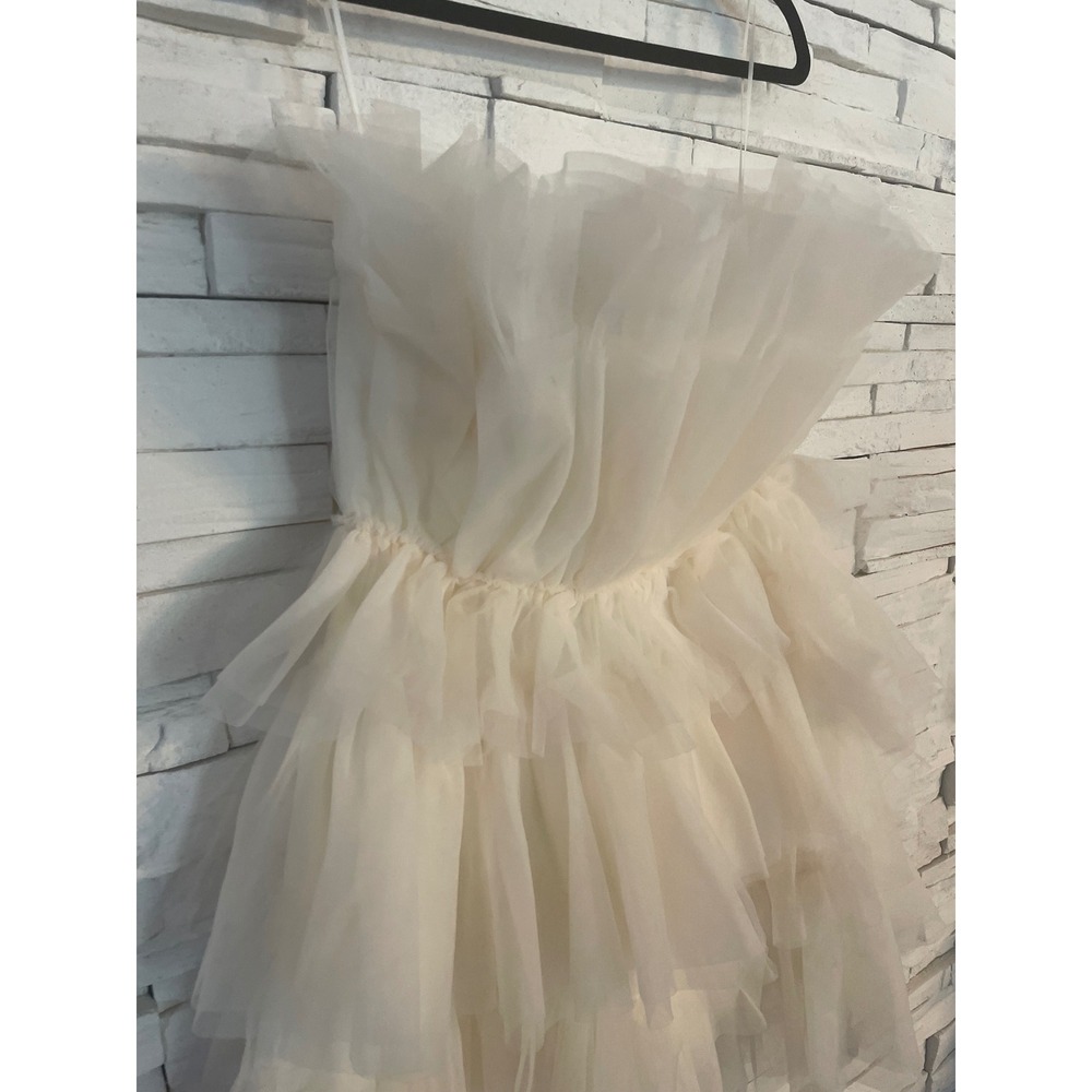 Mable Cream Tulle Ruffle Mini Dress Strapless Tiered Party Bridal Size Large - Picture 2 of 4